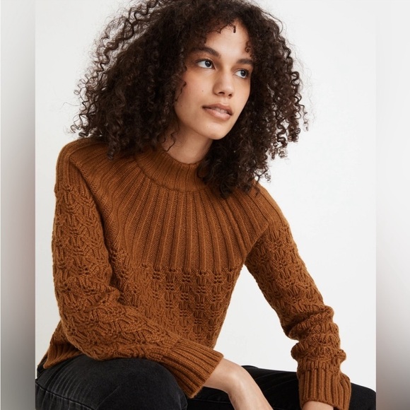MADEWELL Pointelle Stitch-Mix Mockneck alpaca Sweater - Picture 1 of 8